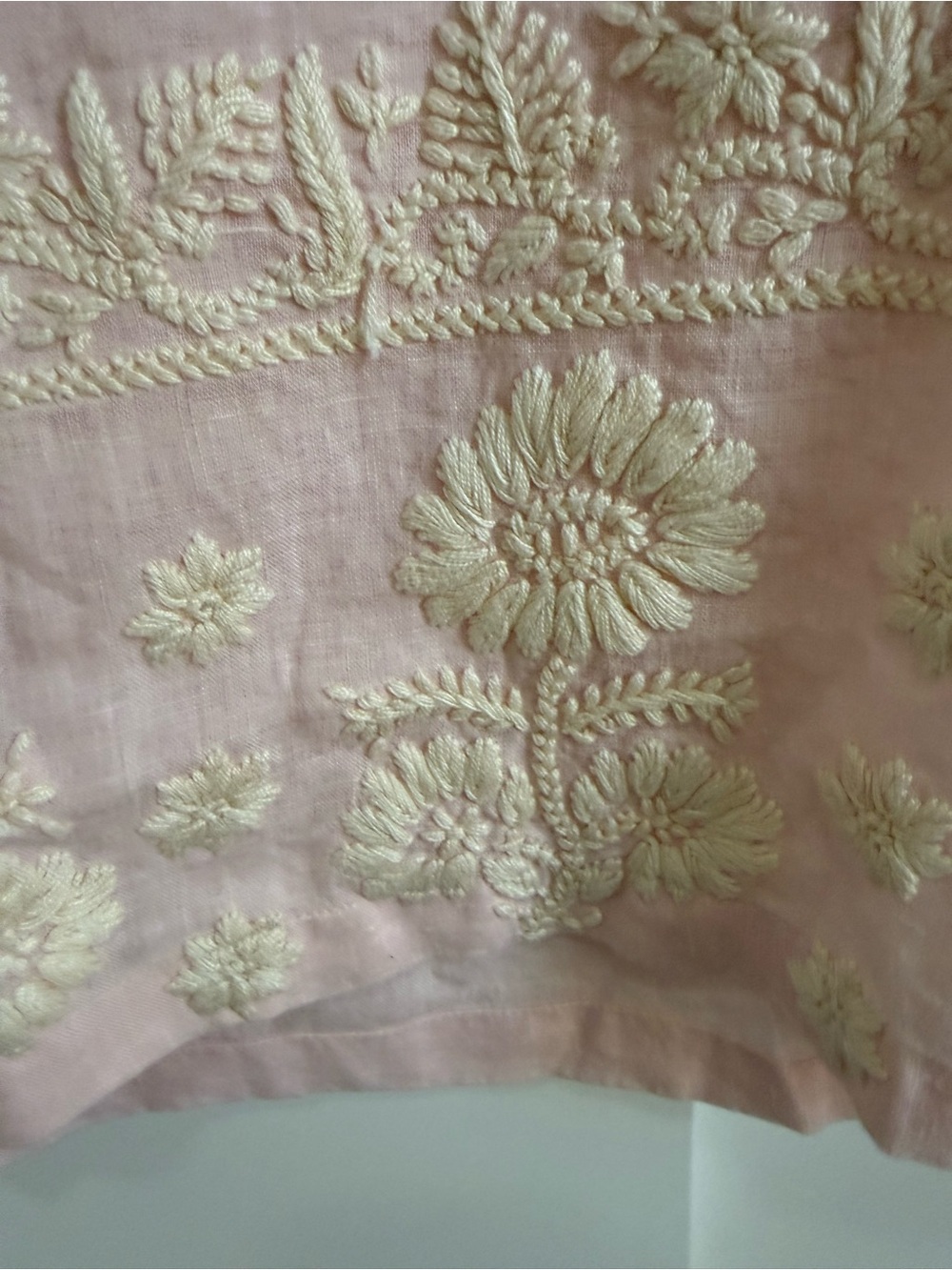 Neiman Marcus Exclusive Embroidered Tunic Soft Pink Linen Timeless Quiet Luxury - Picture 6 of 7